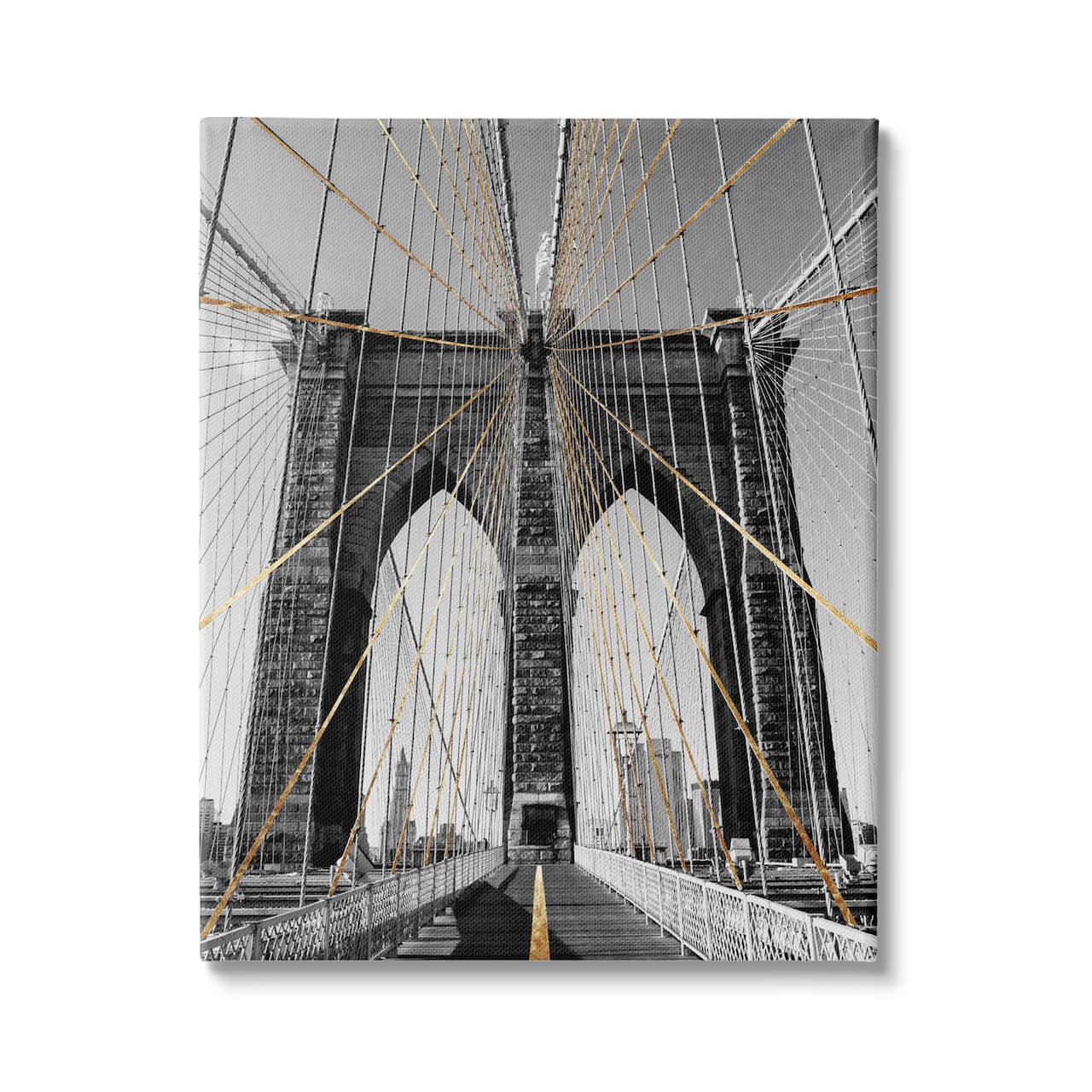 Stupell Industries Brooklyn Bridge Geometric Cable Architecture Design Urban Photography Canvas Wall Art